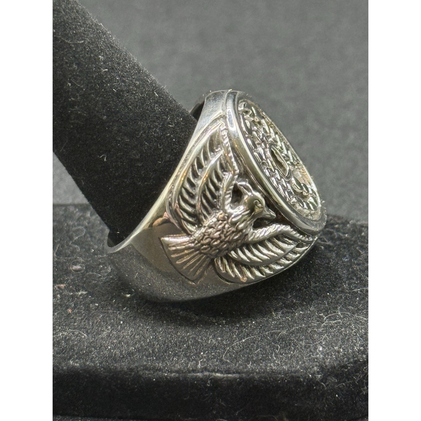 New Condition Sterling Silver Heavy Scorpion Eagle Gents Ring Size 10.00