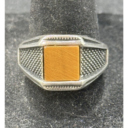 New Condition Sterling Silver Tigers Eye Gents Ring Size 10.00