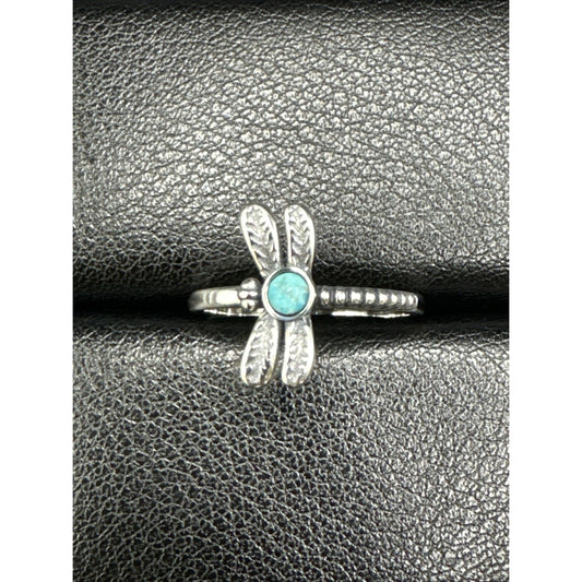 New Condition Sterling Silver Turquoise Dragonfly Ring 925 Size 7