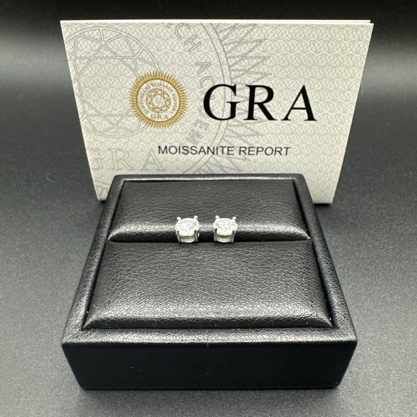 New Condition Sterling Silver 2 Carat Total Moissanite Stud Earrings GRA 925