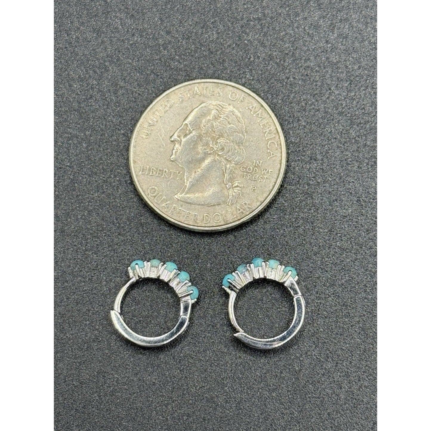 New Condition Sterling Silver Genuine Turquoise Dainty Hoops 925
