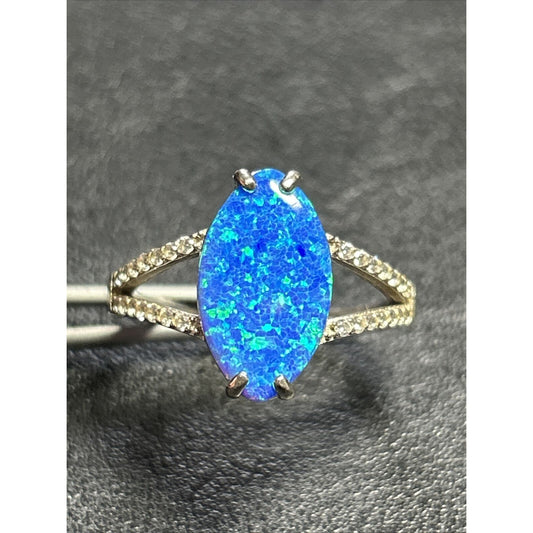 Lab Created Blue Opal Cubic Zirconia Sterling Silver Ring Size 10 P20
