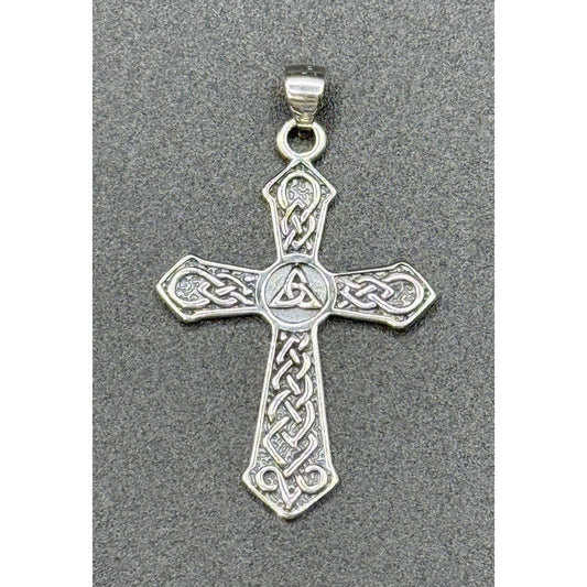 New Condition Sterling Silver Celtic Cross Triquetra Pendant 925