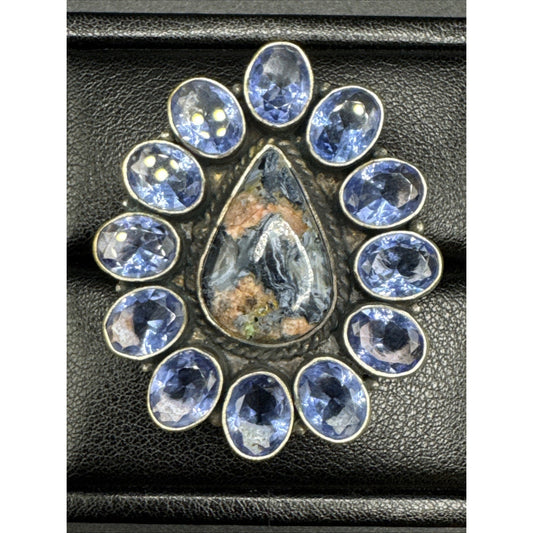 Sterling Silver Pietersite Tanzanite Statement Ring 23g 40x48mm 925 Size 7 T9