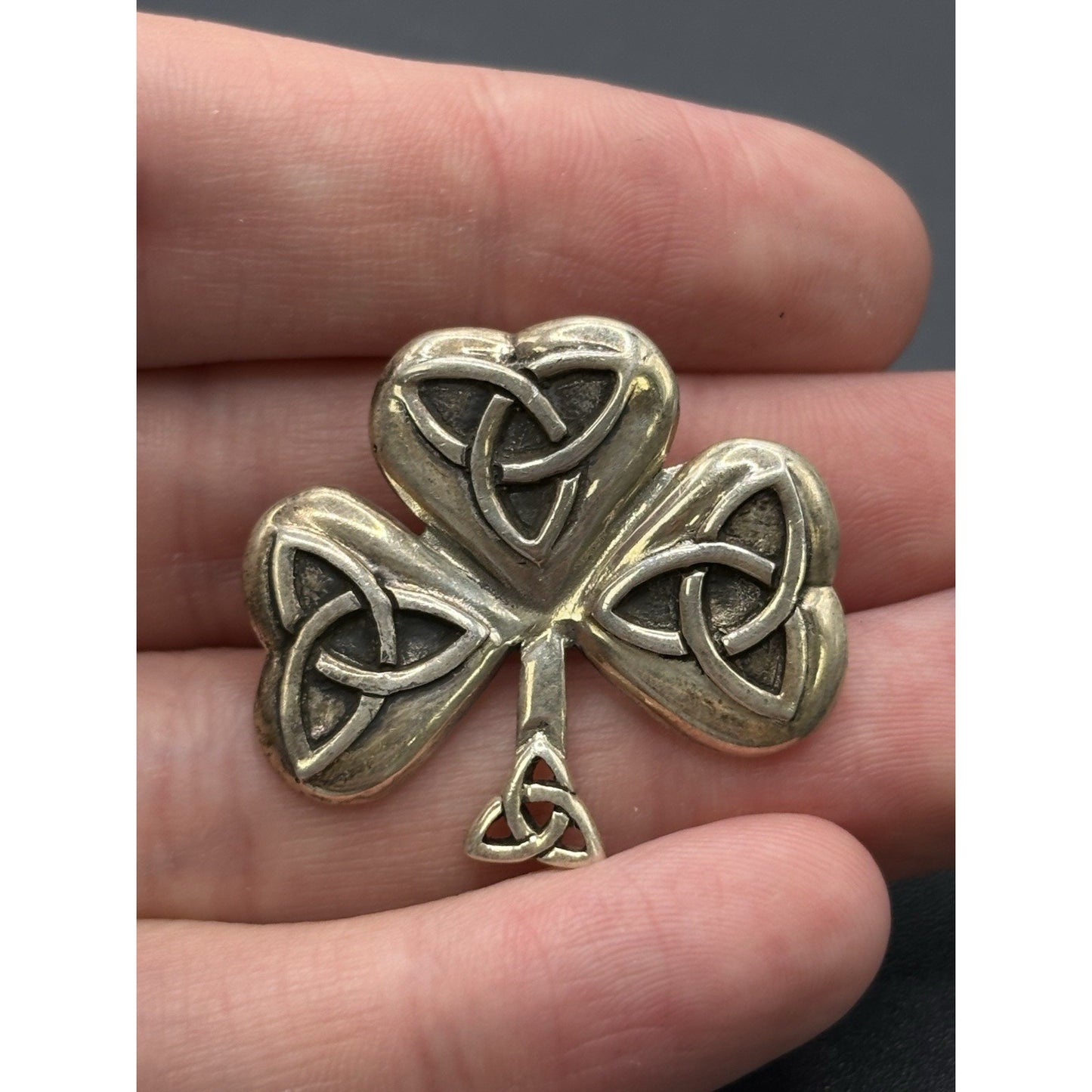 Celtic Sterling Silver 3 Leaf Clover Brooch Pendant Thailand W18