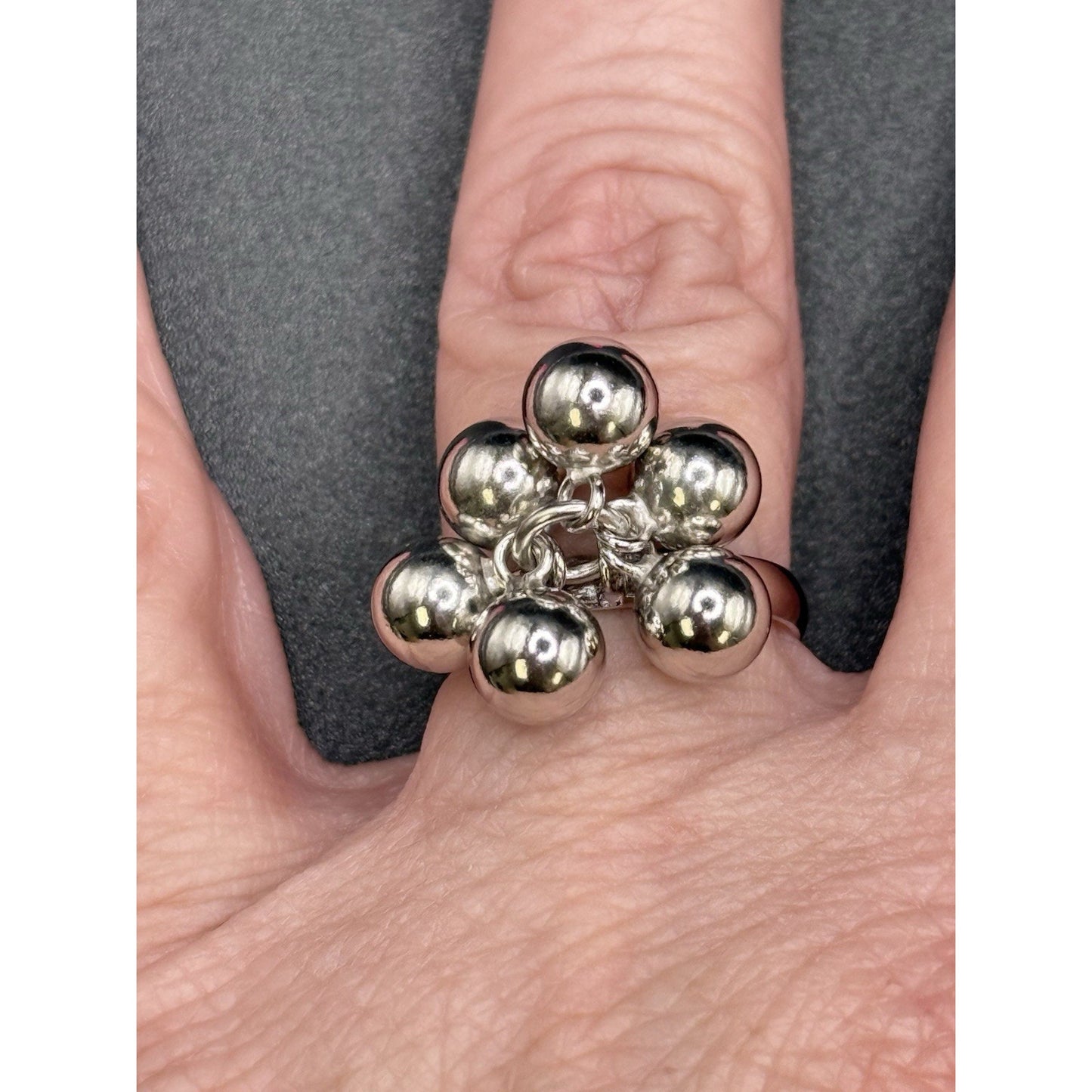 New Condition Sterling Silver Dangling Beads Ring Size 7.00 925