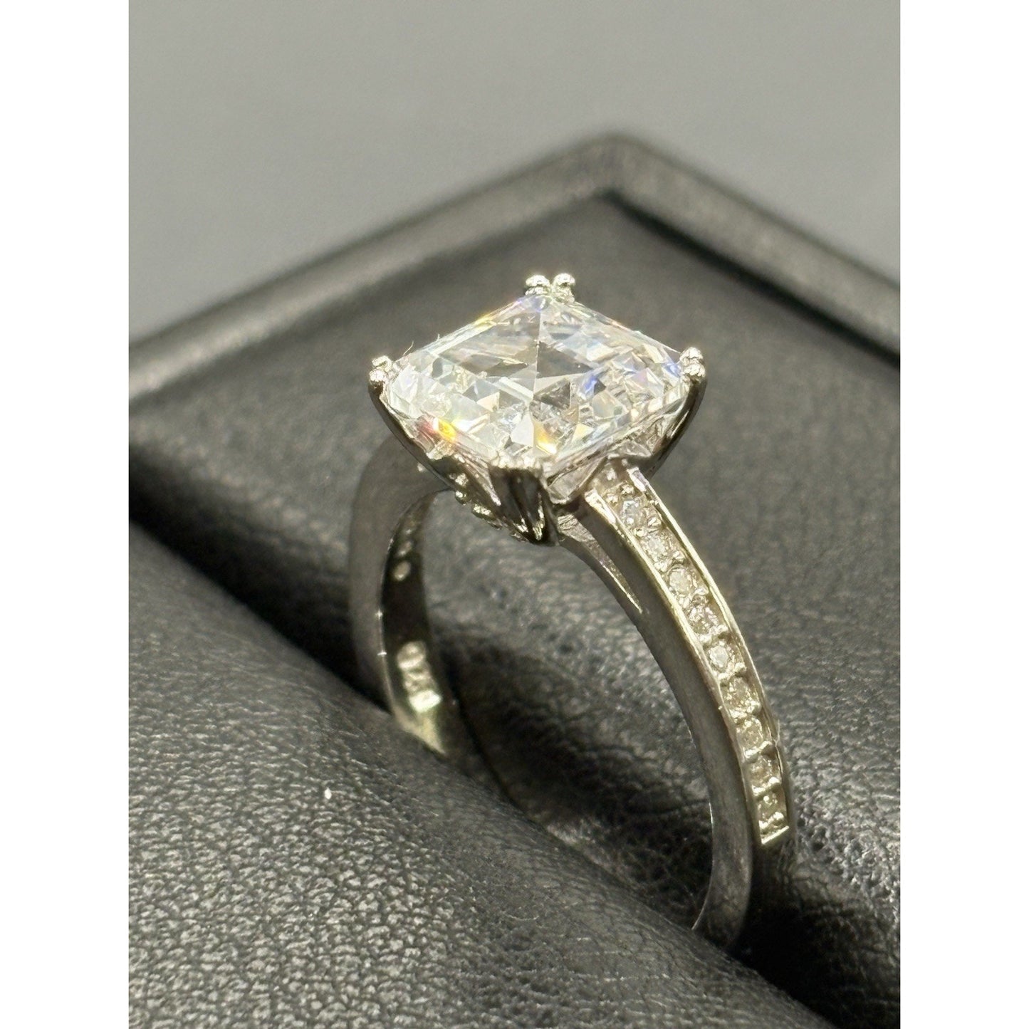 New Condition Sterling Silver Cubic Zirconia Ascher Cut Engagement Ring Size 7