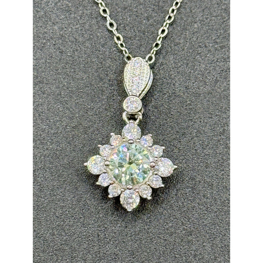 New Condition 18” Sterling Silver Light Blue Moissanite Pendant Necklace