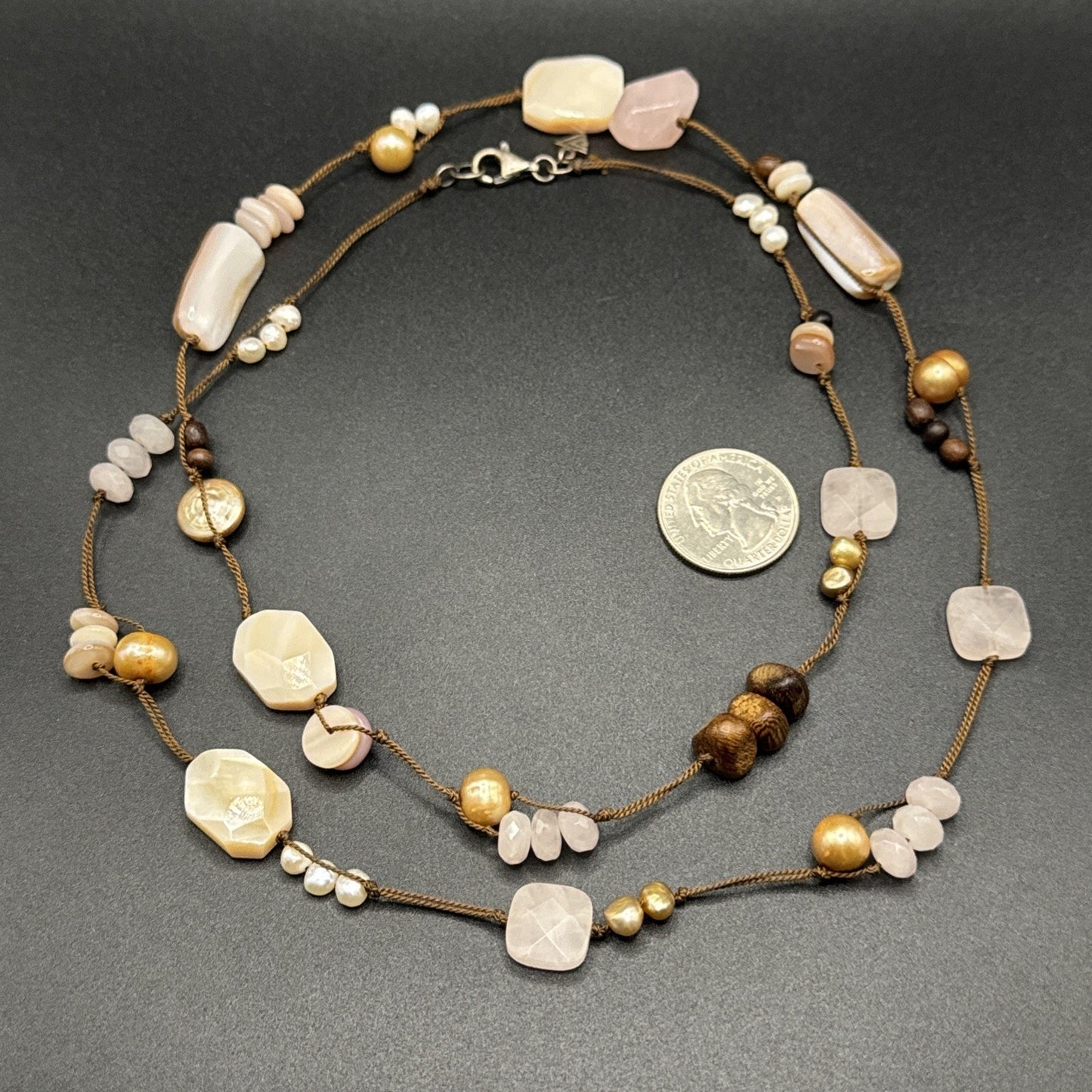 35” Sterling Silver Silpada Quartz Pearl Quartz Agate Rope Necklace T30