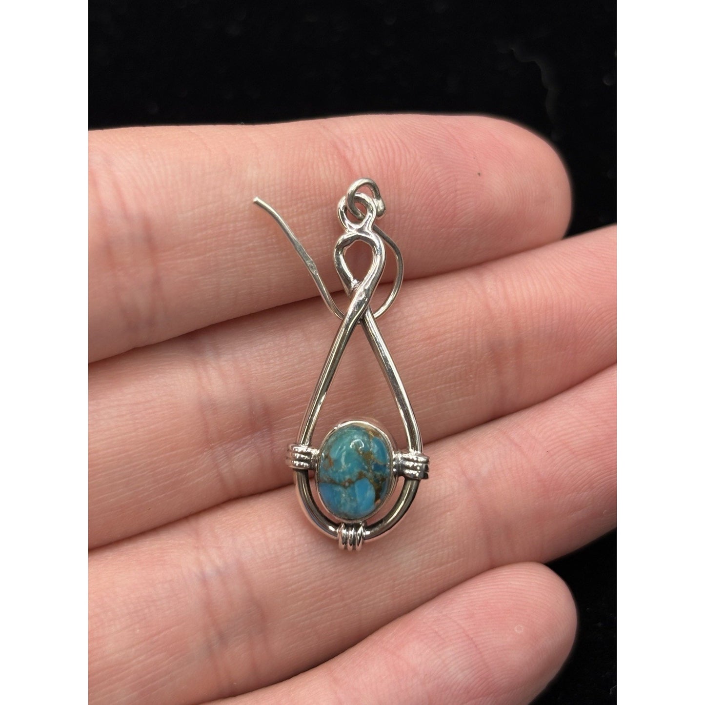 New Condition Sterling Silver Copper Turquoise Dangle Earrings 925