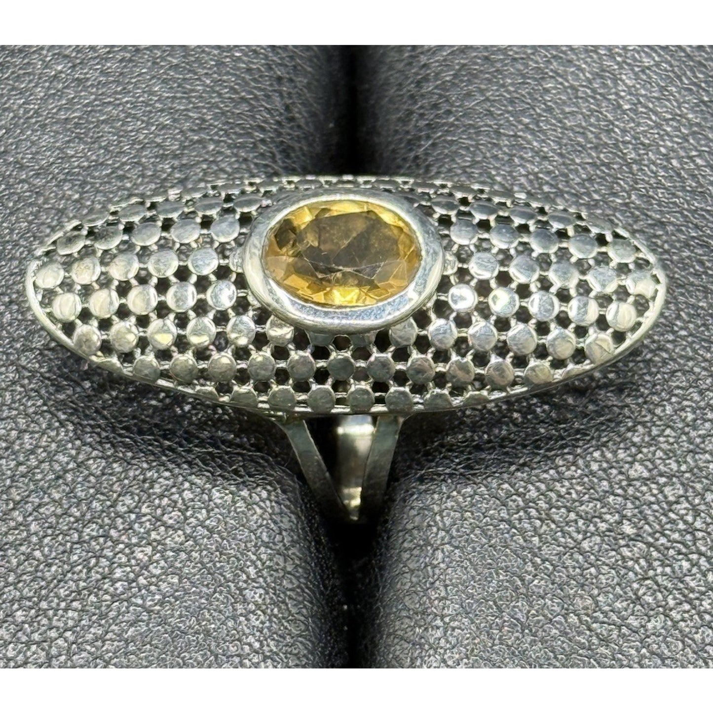 EUC Sterling Silver Genuine Citrine Open Work Ring Size 7.00 925 Q21
