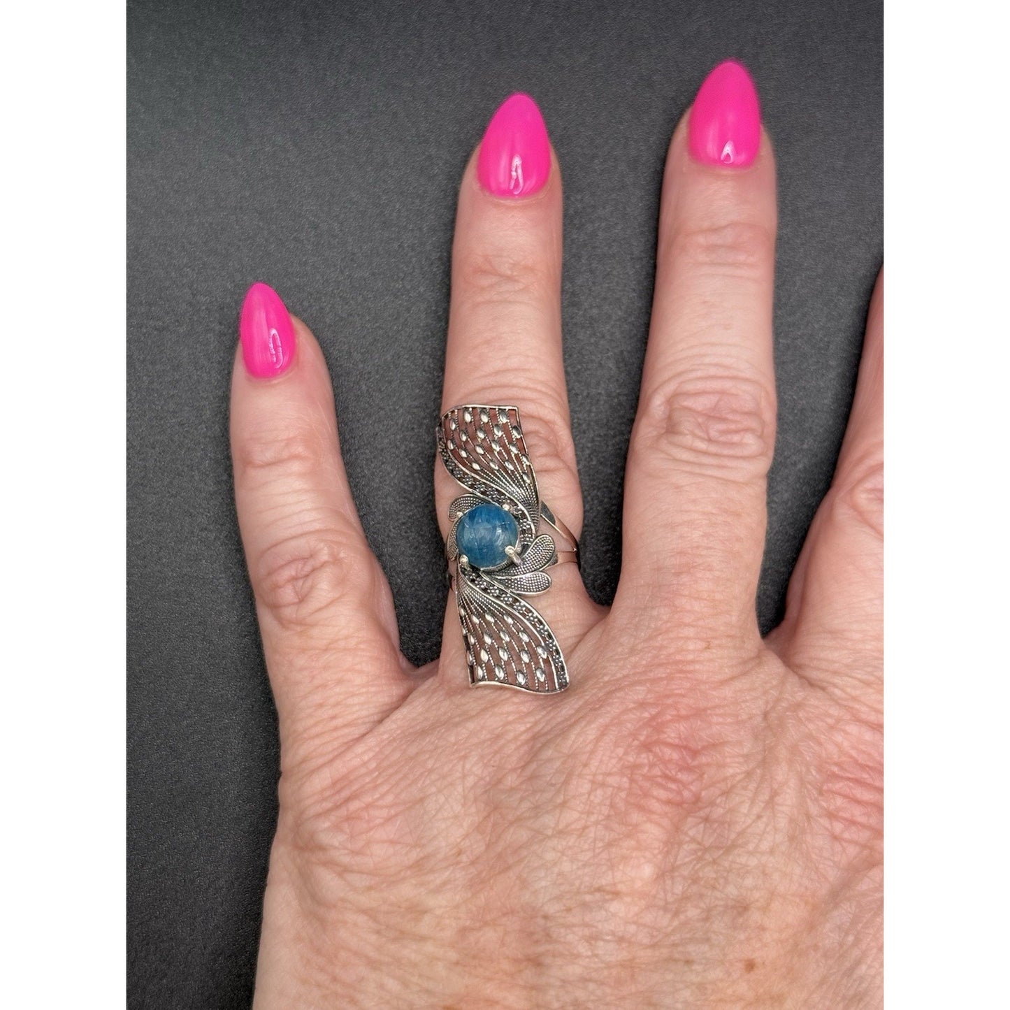 Excellent Used Condition Sterling Silver Genuine Apatite Ring Size 7.00 Q2