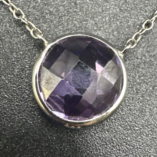 17” Sterling Silver Purple Faceted CZ Pendant 925 N1