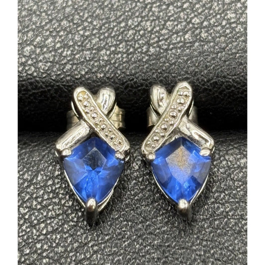 Sterling Silver Blue Cubic Zirconia Stud Earrings 925 W25
