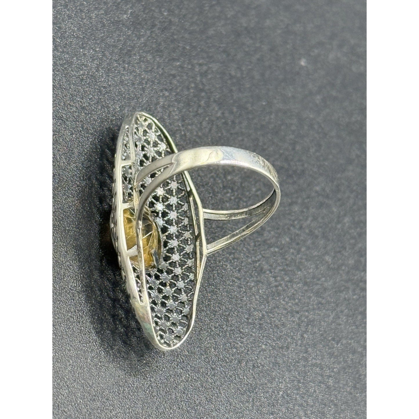 EUC Sterling Silver Genuine Citrine Open Work Ring Size 7.00 925 Q21