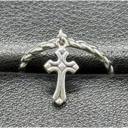 New Condition Sterling Silver Cable Cross Dangle Ring Size 7.00