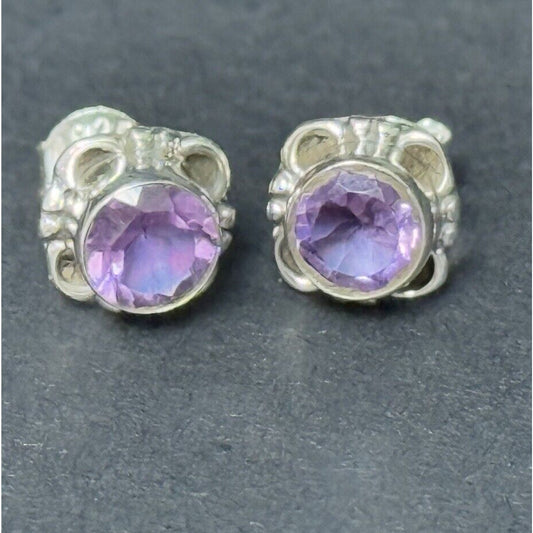 New Condition Sterling Silver Genuine Amethyst Stud Earrings 925 5MM