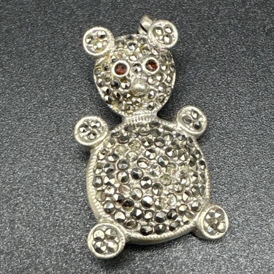 Sterling Silver Deco Style Marcasite Encrusted Bear Pin As Is 925 Q29