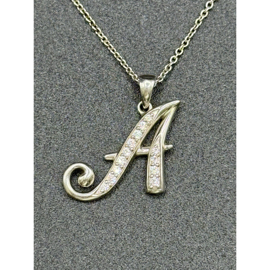 20” Sterling Silver Cubic Zirconia Letter “A” Pendant Necklace R8