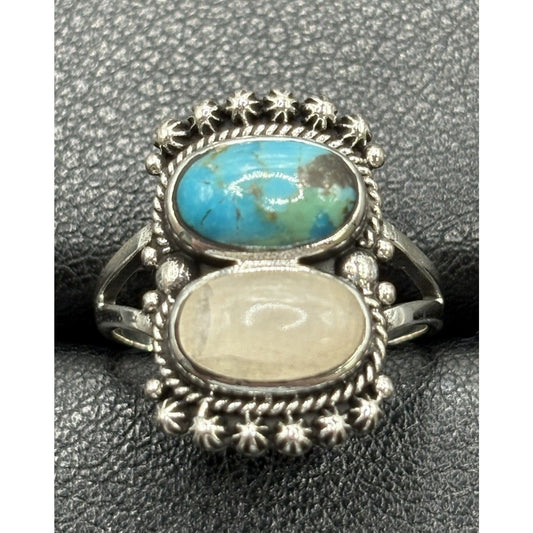 New Condition Sterling Silver Moonstone Turquoise Ring Size 8