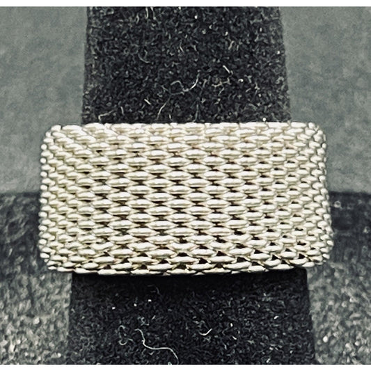 New Condition Sterling Silver Mesh Ring Size 5.00