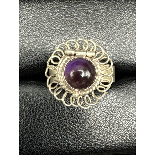 Taxco Sterling Silver Amethyst Poison Ring Size 7 Adjustable U13