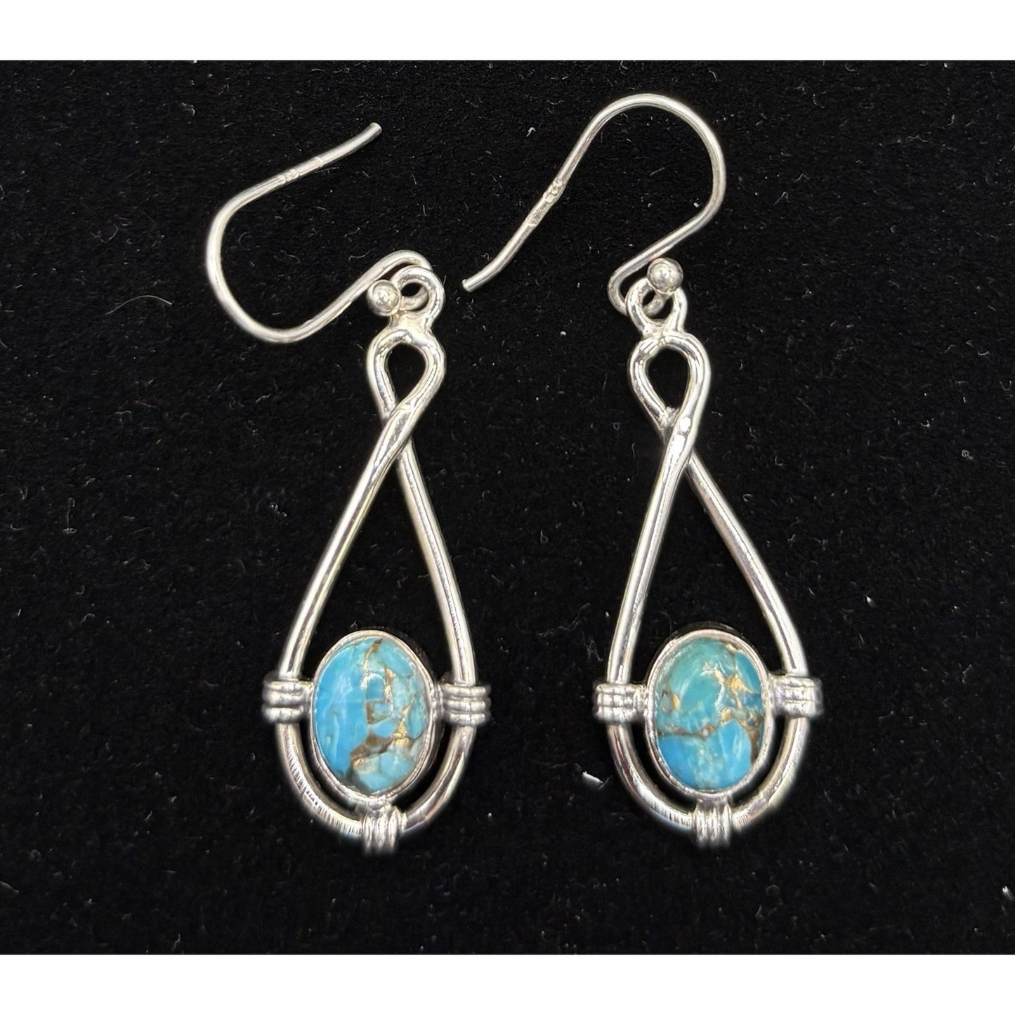 New Condition Sterling Silver Copper Turquoise Dangle Earrings 925