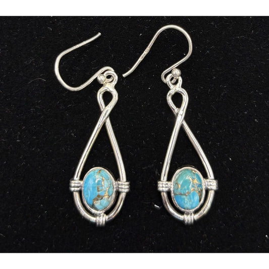 New Condition Sterling Silver Copper Turquoise Dangle Earrings 925