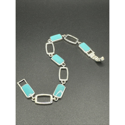 7.5” Sterling Silver Blue Enamel Inlay Bracelet 20g 925 R05
