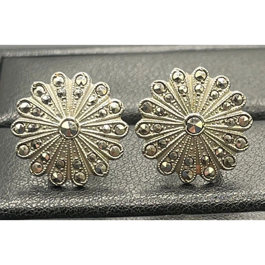 ExcellentUsedCondition Sterling Silver Marcasite Screwback Postless Earrings W15