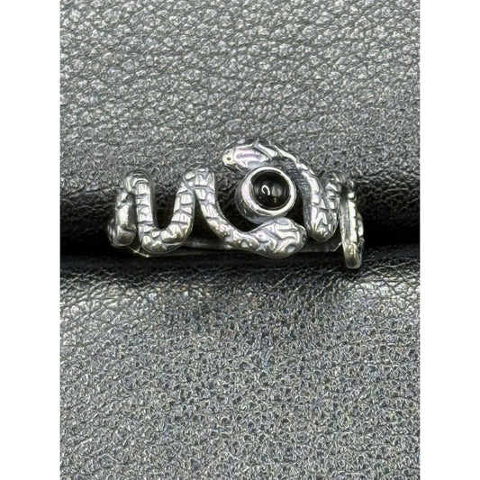 New Condition Sterling Silver Snake Genuine Onyx Ring Size 6.75