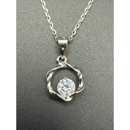18” New Condition Sterling Silver CZ Solitaire Necklace Dainty
