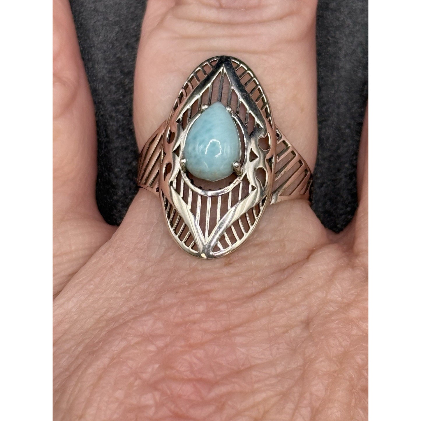 EUC Sterling Silver Genuine Pear Laramar Filigree Ring Size 9.00 P31