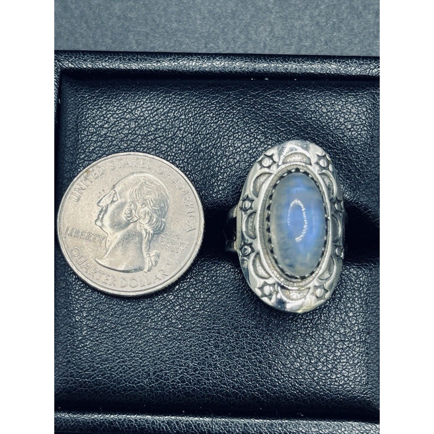 New Condition Sterling Silver Moonstone Ring Size 7.00 Sun Moon