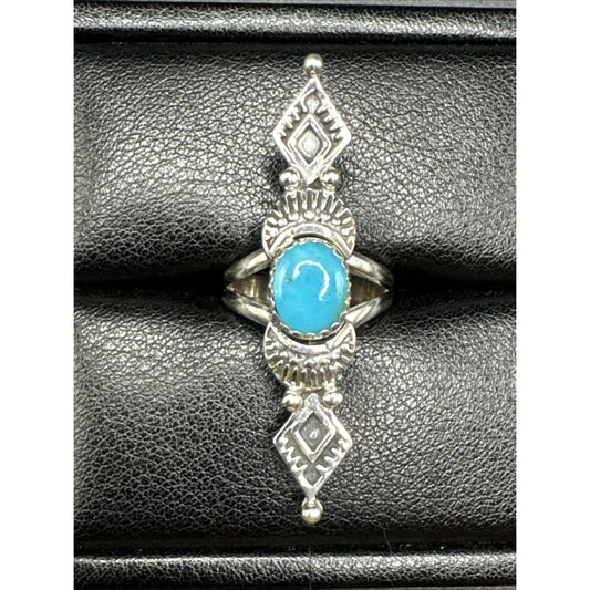 New Condition Sterling Silver Kingman Turquoise Arrowhead Long Ring Size 6.25