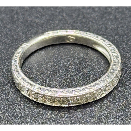 EUC Art Deco Inspired Sterling Silver Cubic Zirconia Ring Size 6.50 Q7