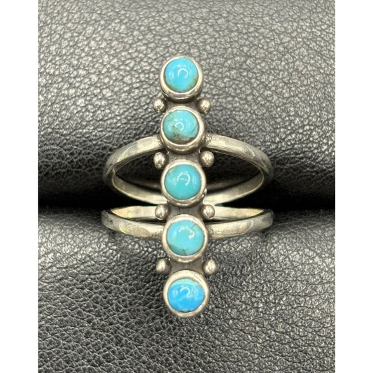 New Condition Sterling Silver Five Turquoise Ring Size 7