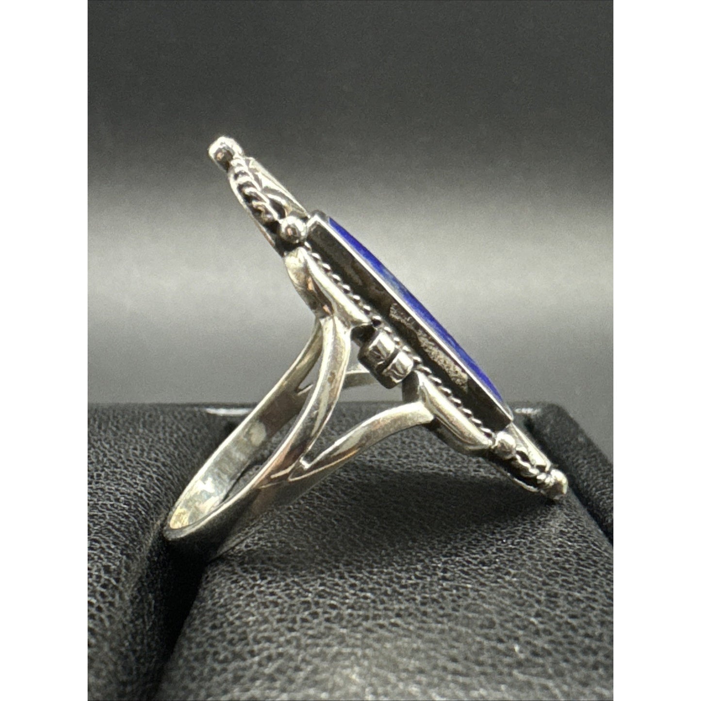 New Condition Sterling Silver Art Deco Lapis Ring 925 Size 9