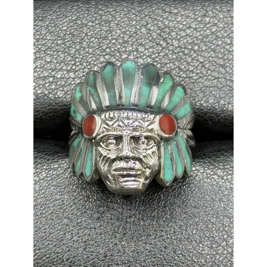 New Condition Sterling Silver Multi Turquoise Chief Ring Size 7.75