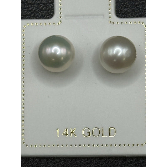 New Condition 14k Gold 6MM Genuine Pearl Stud Earrings