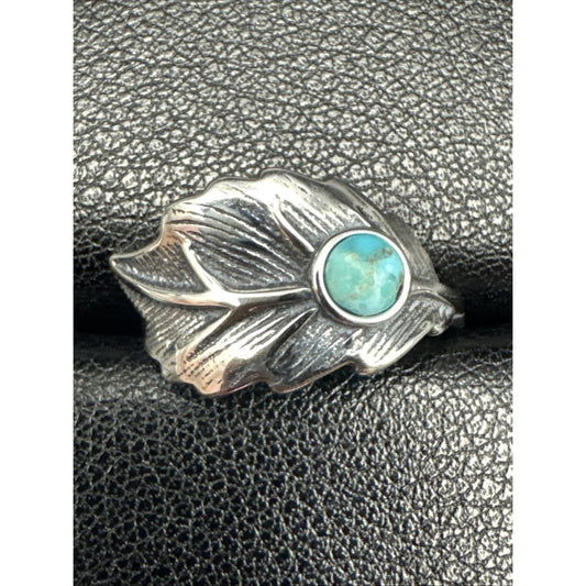 New Condition Sterling Silver Genuine Turquoise Leaf Ring Size 7