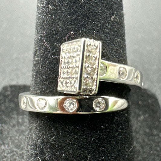 New Condition Sterling Silver Pavé Nail Ring 925 Size 7.00
