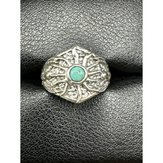 New Condition Sterling Silver Turquoise Phoenix Bird Sun Ring Size 7