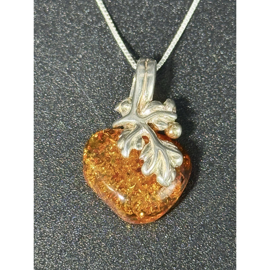 18” Sterling Silver Amber Fruit Pendant Necklace 925 New Chain P11