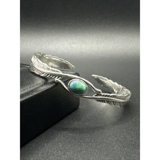 New Condition 7” Sterling Silver Turquoise Feather Cuff Bracelet 925