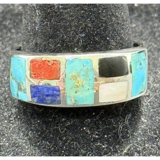 New Condition Sterling Silver Multigemstone Band Ring Size 10.00 Turquoise