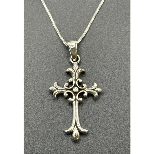 20" New Condition Sterling Silver Gothic Cross Pendant Necklace