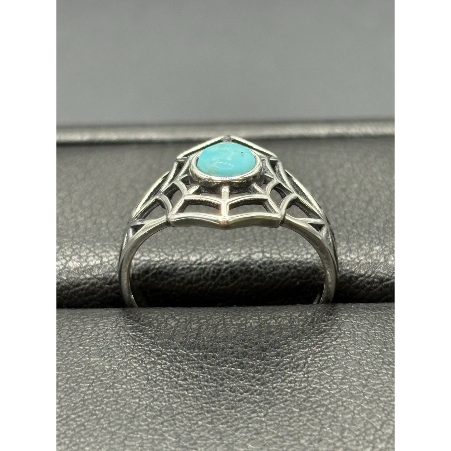 New Condition Sterling Silver Genuine Turquoise Spiderweb Ring Size 7