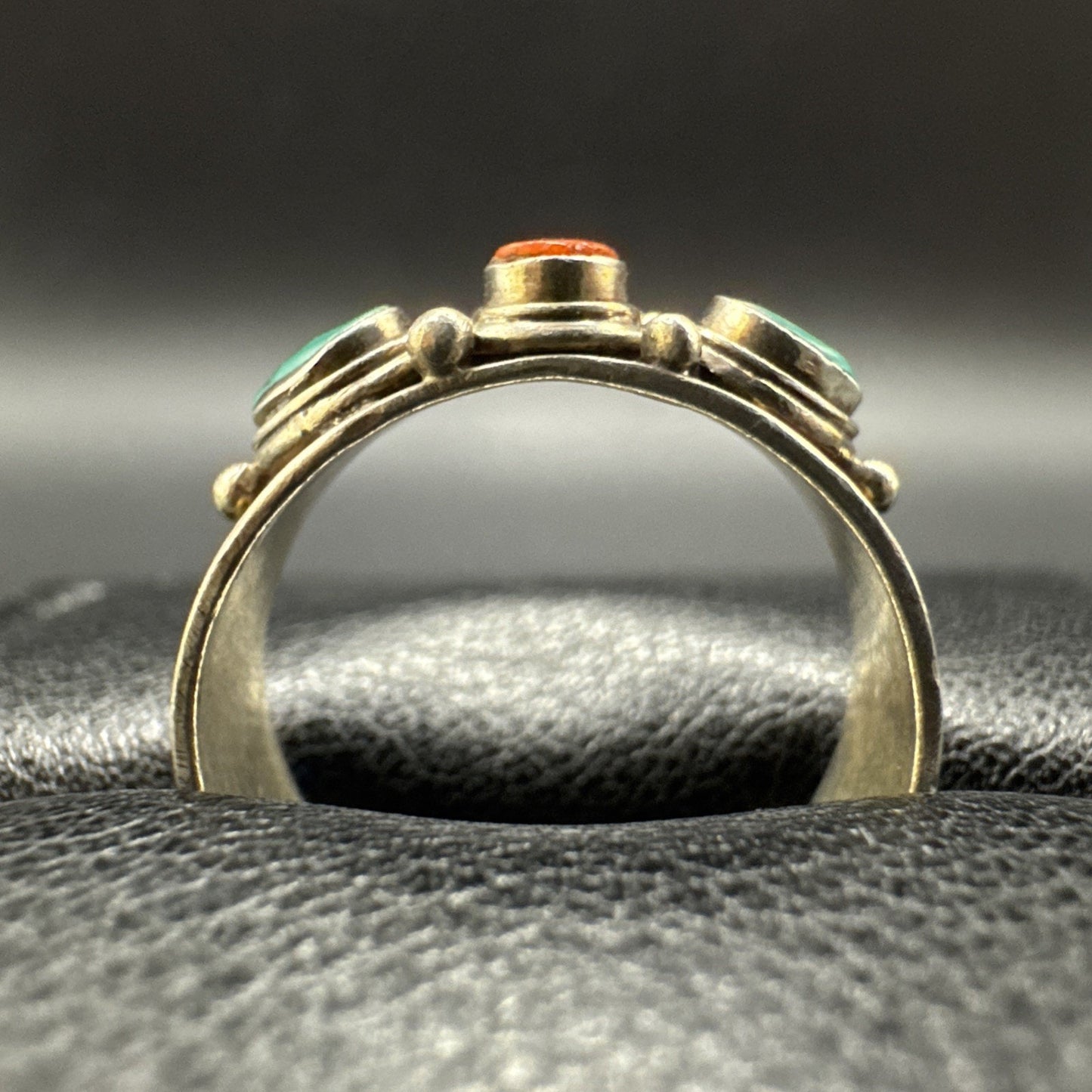 Retro Sterling Silver Turquoise Coral Band Ring 925 Size 8.75 Q23