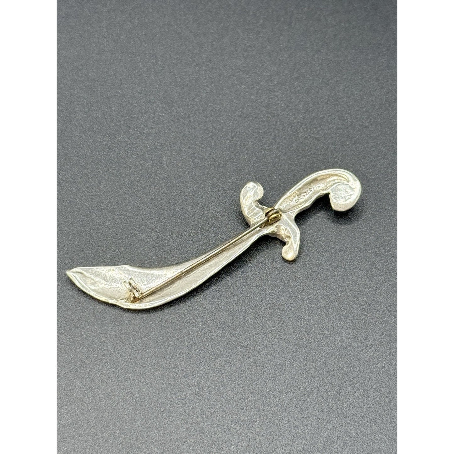 Vintage Sterling Silver Scimitar Brooch Pin 10 Grams P6